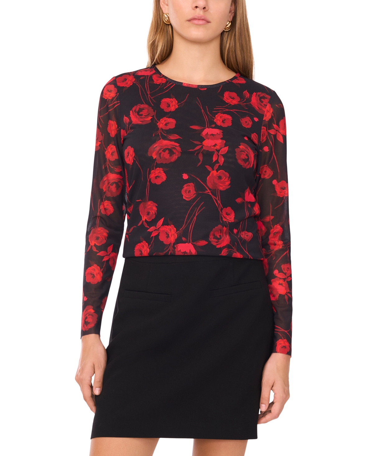 1.state Women's Long Sleeve Crewneck Top In Red