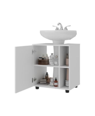 Parade Under Pedestal Sink Cabinet, 1 Door, 5 Open Compartments, Melamine Finish, White
