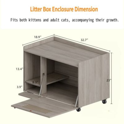 Gray Hidden Litter Box Cabinet Storage Bench