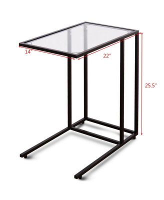  Tray Side Sofa End Table Ottoman Couch Stand TV Lap Snack W/Glass Top