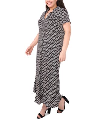 Plus Size Short Sleeve Printed Maxi Dress
