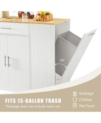 53.2" White Kitchen Island with Drawer, Cabinets, Spice Rack & Hidden Trash Can Storage, Modern Farmhouse Style-
