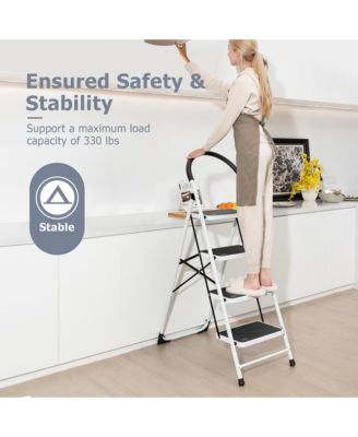 4 Step Ladder Folding Stool Heavy Duty 330Lbs Capacity Industrial Lightweight