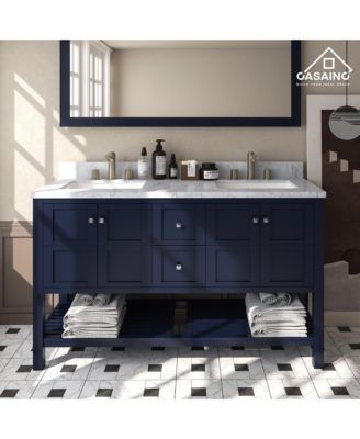 60-Inch Solid Wood Bathroom Vanity with Matching Top and Ceramic Basin