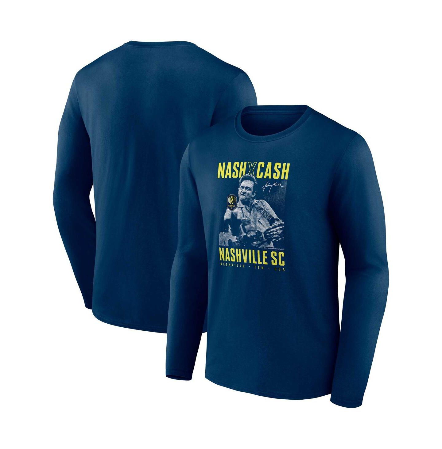 Мужская футболка Fanatics Navy Nashville SC Johnny Cash Finger Long Sleeve — фото 1