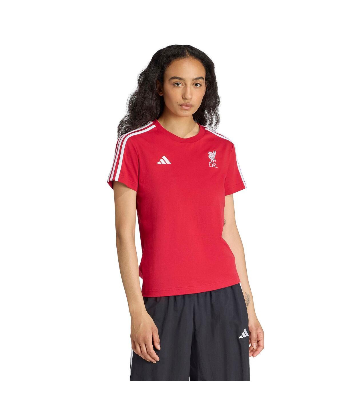 Adidas Originals Women's Red Liverpool Three-stripes T-shirt In Red