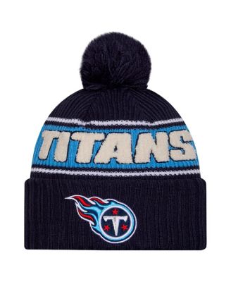 New Era - Men's Navy Tennessee Titans 2024 Sideline Cuffed with Pom Knit Hat