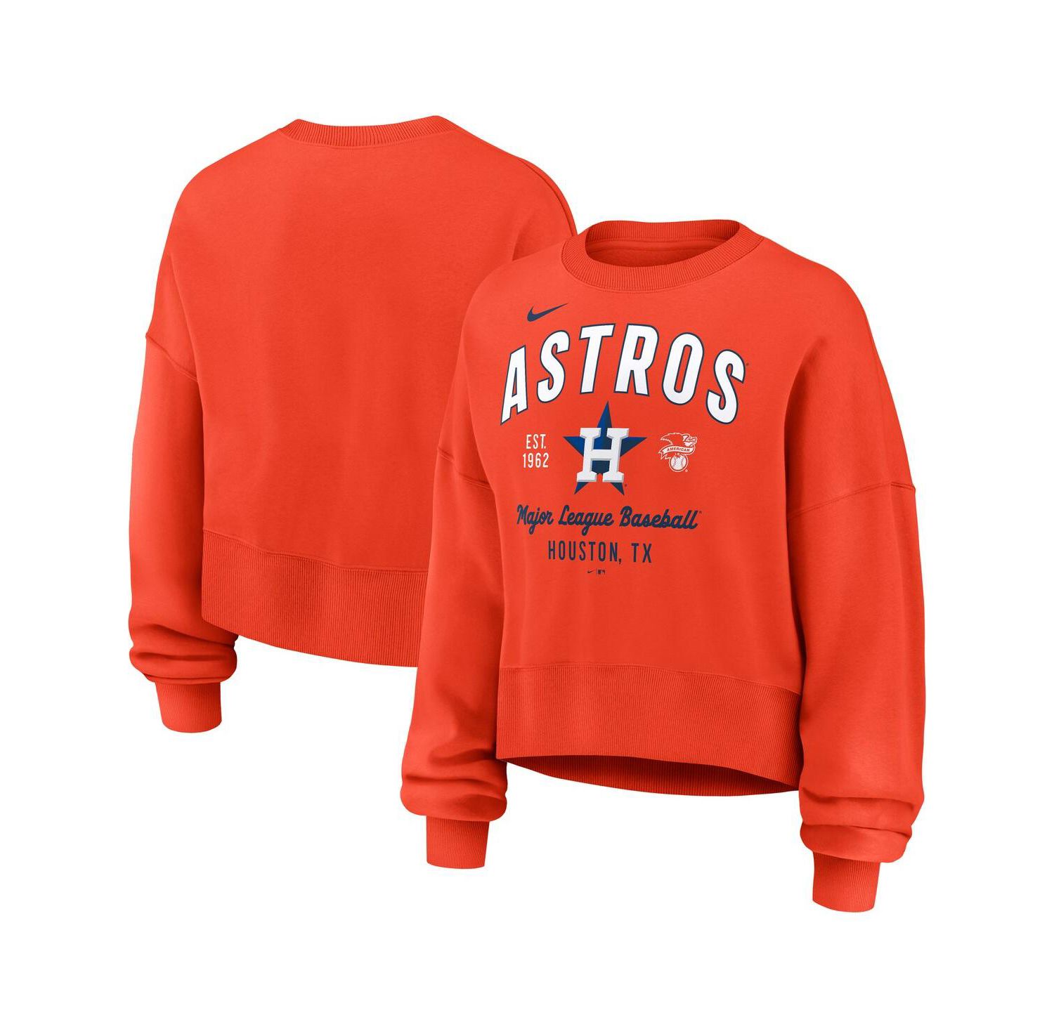 Women's Orange Houston Astros Oversized High Hip Pullover Sweatshirt
