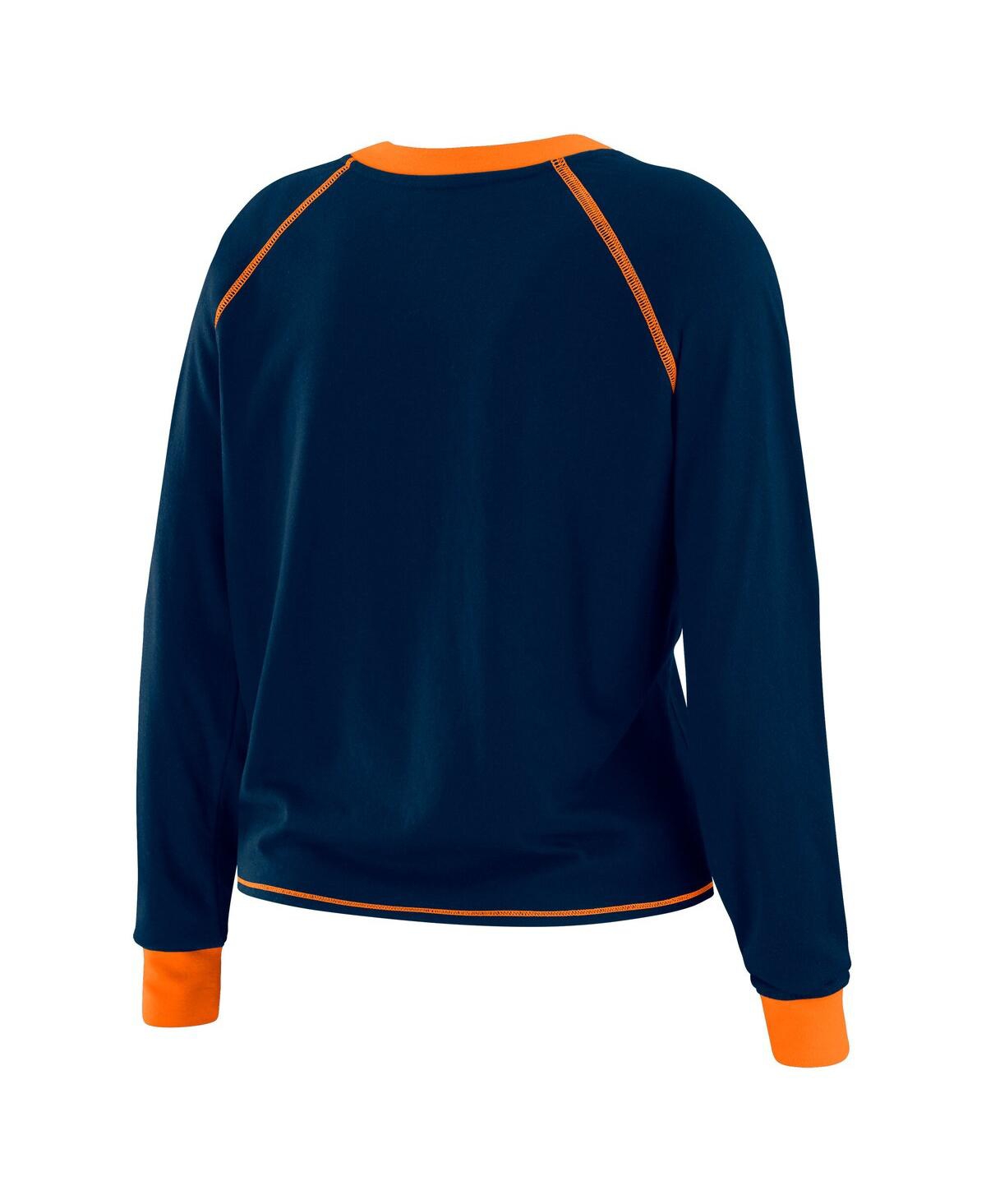 Wear By Erin Andrews Women's Navy/orange Chicago Bears Plus Size Tie-front Long Sleeve Top In Blue