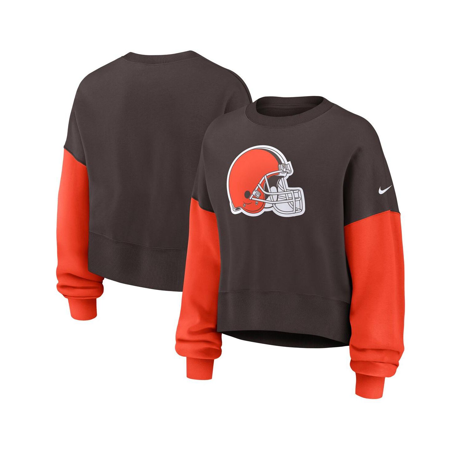 Women's Brown Cleveland Browns Oversized Color Block Pullover Sweatshirt