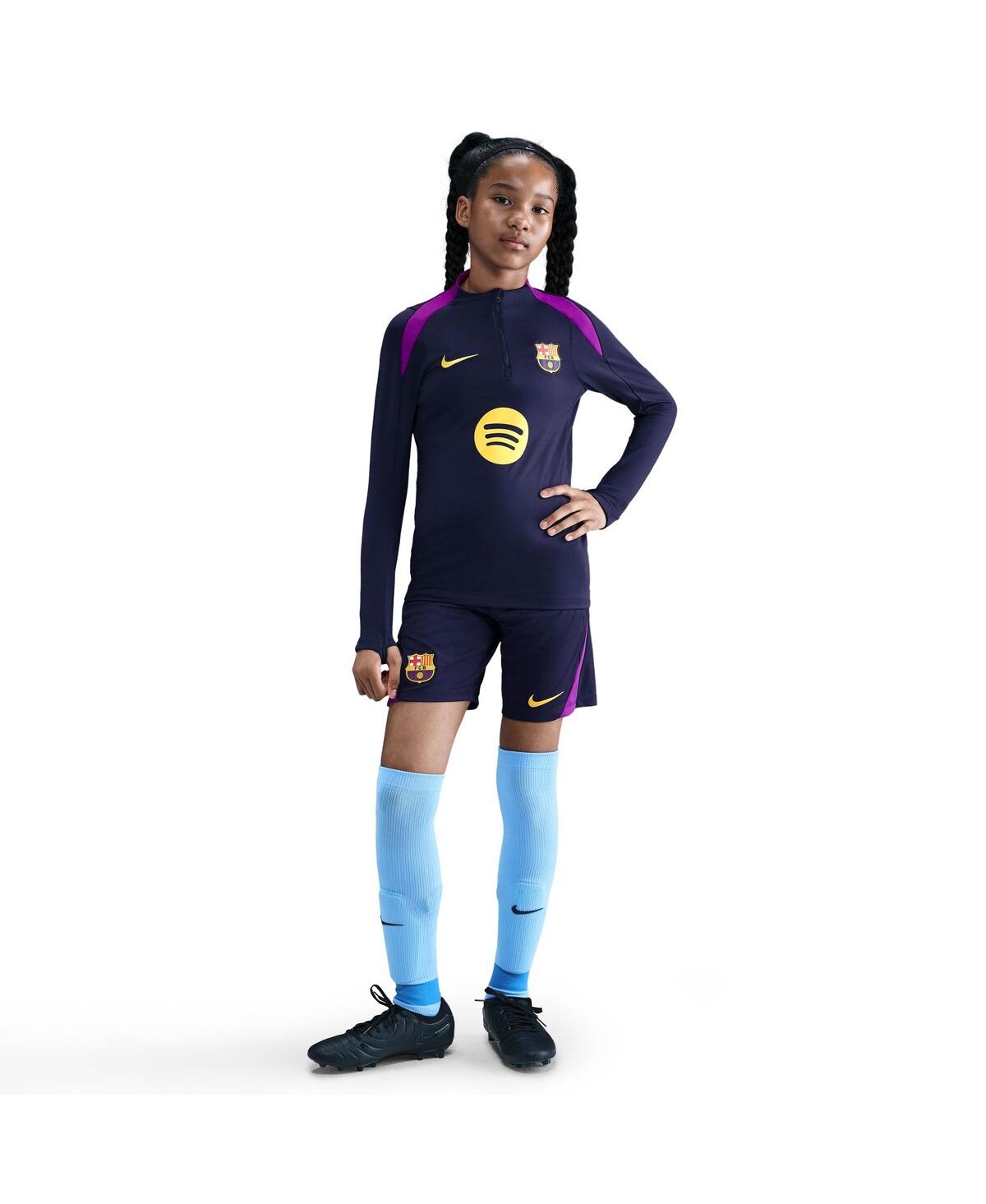Nike Big Boys And Girls Navy Barcelona 2025/26 Strike Drill Quarter-zip Long Sleeve Top In Blue