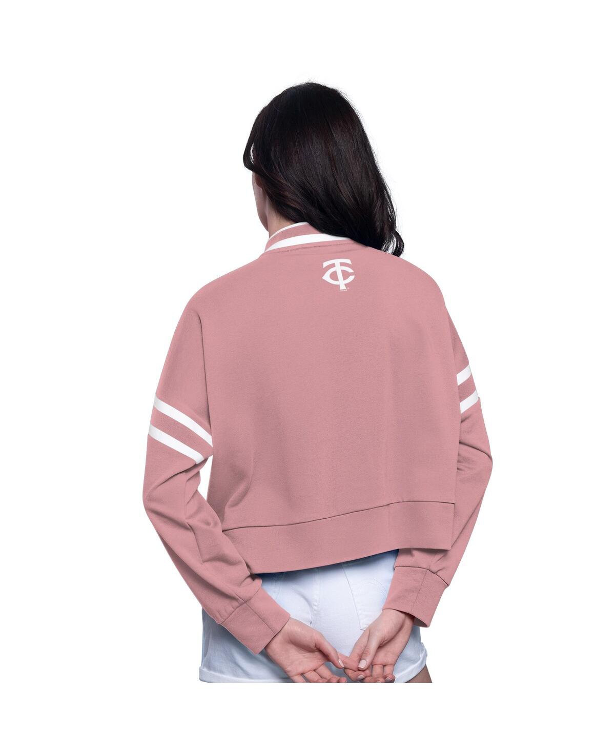 Starter Women's Pink Minnesota Twins Power Play Cropped Pullover Sweatshirt In Pink