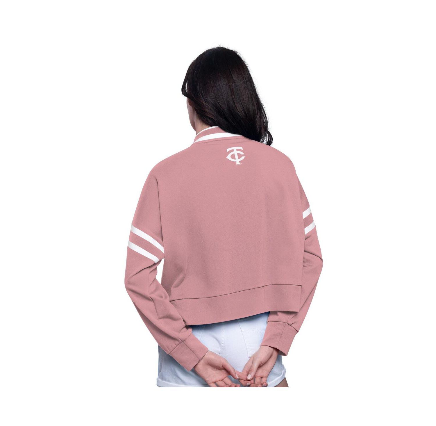 Women's Pink Minnesota Twins Power Play Cropped Pullover Sweatshirt