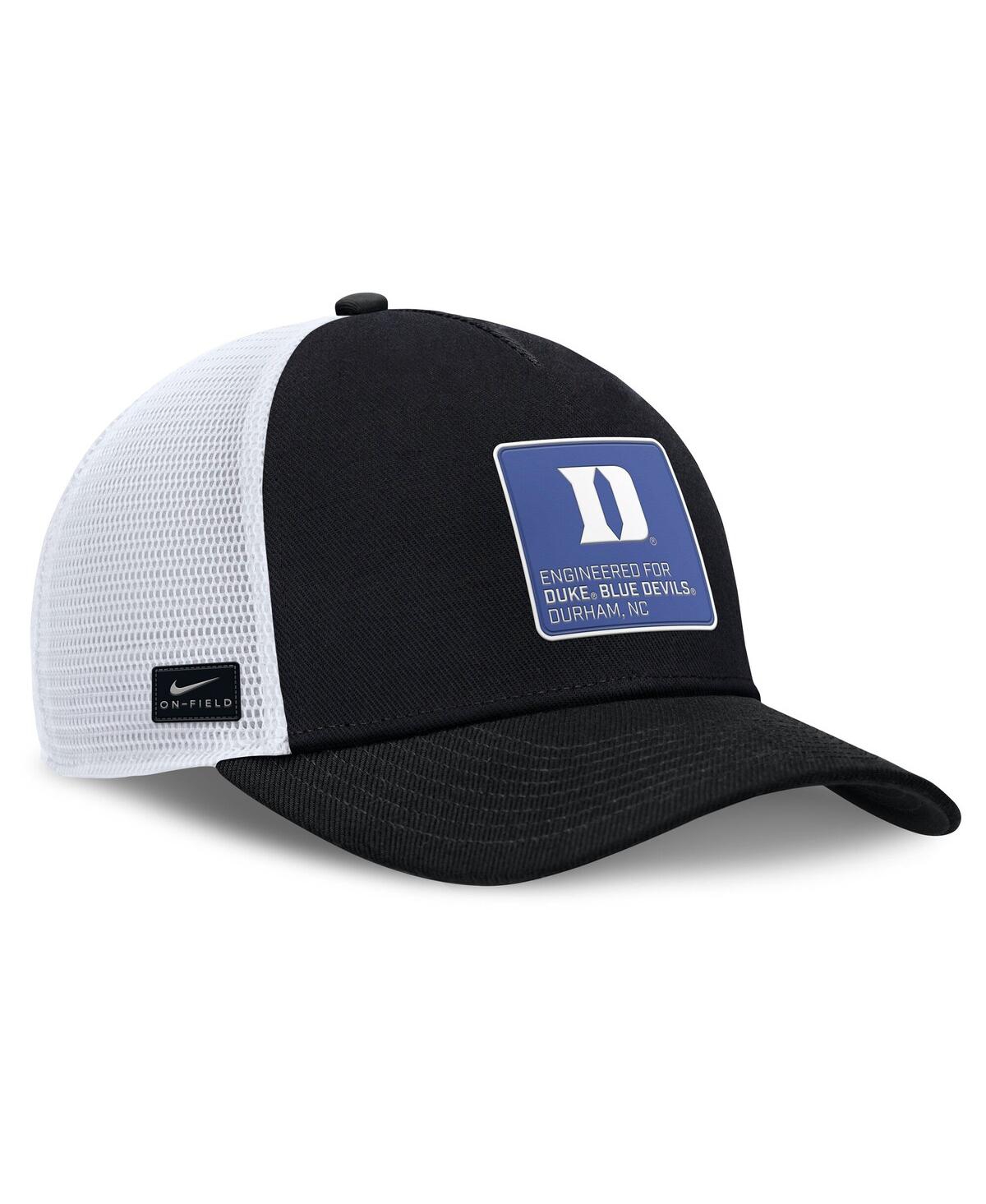 Nike Men's Black/white Duke Blue Devils 2025 On-field Rise Engineered Trucker Adjustable Hat In Black