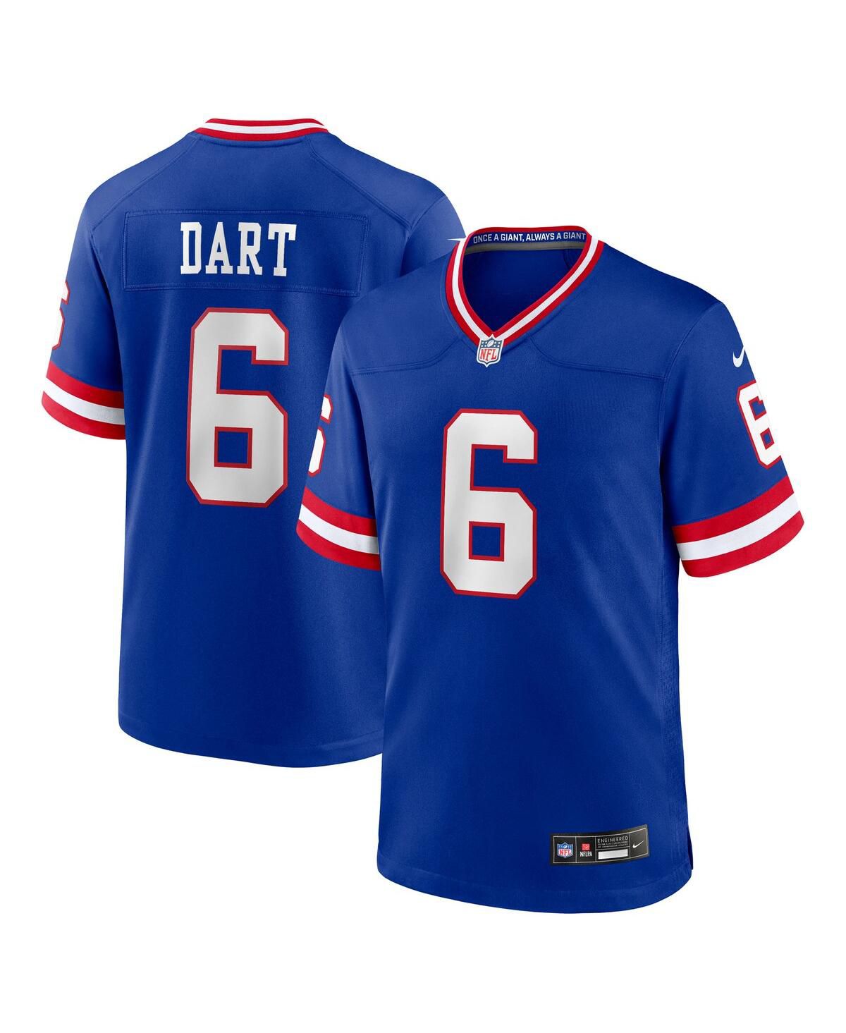 Мужская классическая игровая майка Jaxson Dart Royal New York Giants Alternate 2