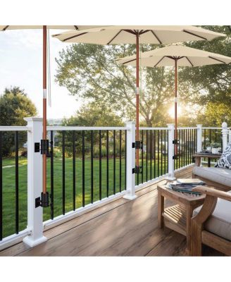 Deck Umbrella Mount Holder Bracket Height Flexible for Patio Railing Balcony Courtyard Poolside Mobile Cart Black Flat