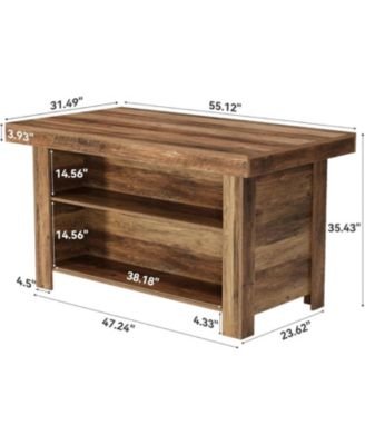 55 Inches Kitchen Island with Storage, 3-Tier Farmhouse Wooden Stationary Island Table