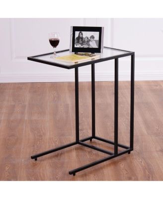 Coffee Tray Side Sofa End Table Ottoman Couch Stand TV Lap W/Glass Top