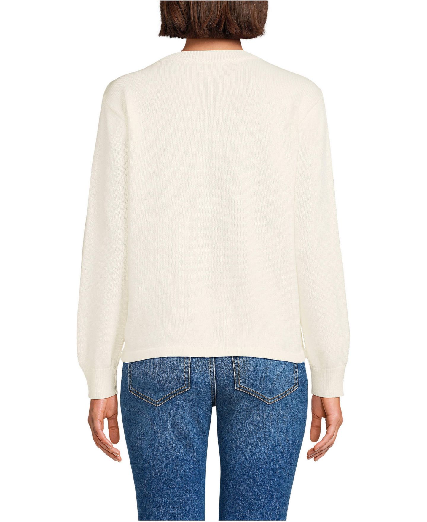 Женский свитер Lands' End Drifter Jacquard Crew Neck, цвет: Слоновая кость — фото 2