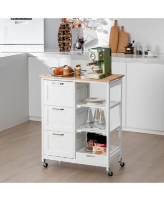 Rolling Kitchen Island Utility Storage Cart w/ 3 Storage Drawers & Shelves
