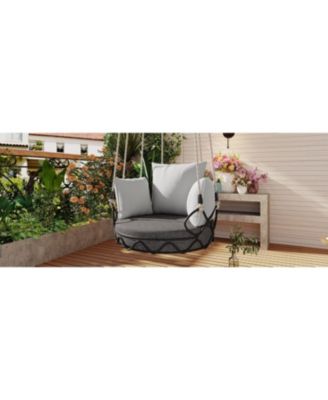 Gray Outdoor Hanging Swing Chair with 8 Inch Waterproof Cushion
