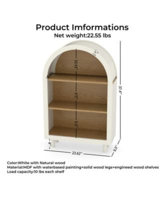 Arched 3-Tier Storage Cabinet Small Bookcase with 3 Shelves