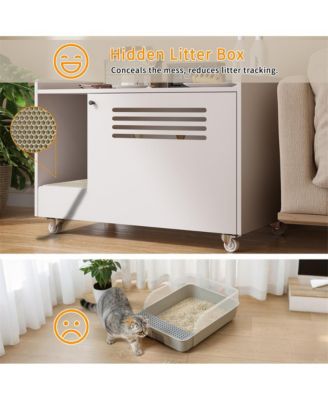 White Hidden Litter Box Cabinet with Storage Bench