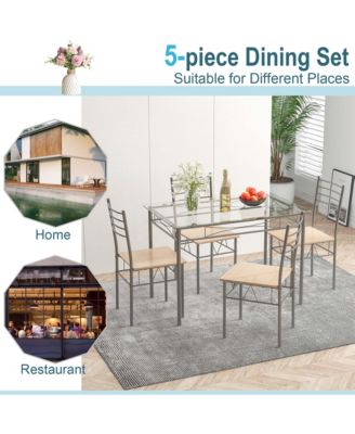 5 Piece Dining Set Table and 4 Chairs Glass Top Kitchen Breakfast Furniture
