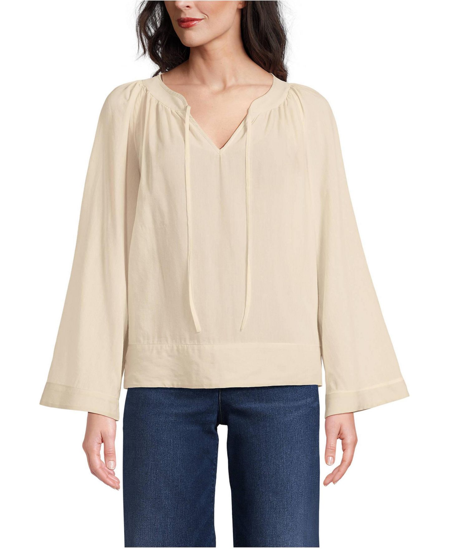 Женская блузка Lands' End Voile Tie Neck Poet, цвет: Dried Bamboo — фото 1