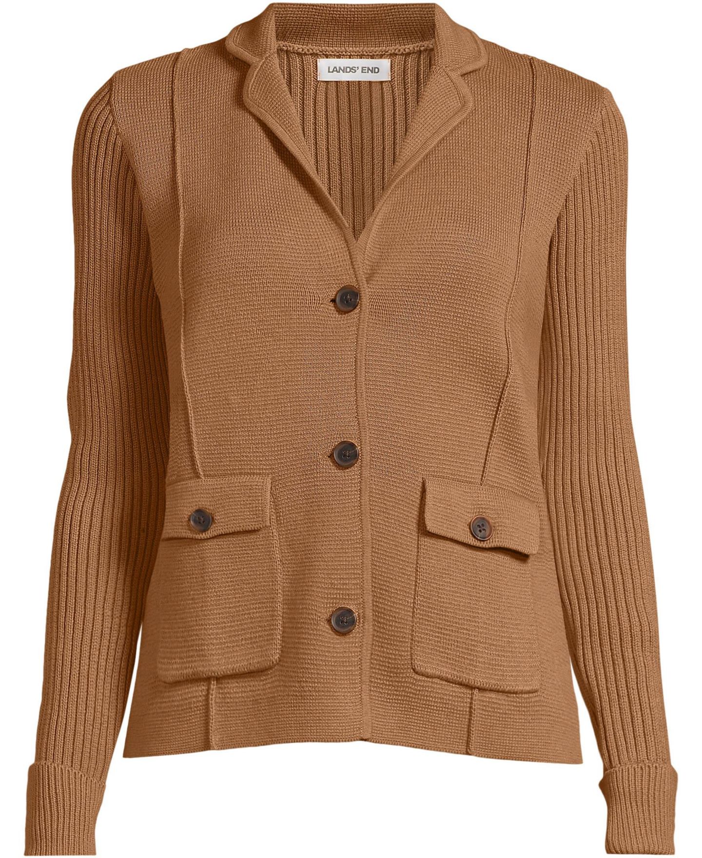 Женский свитер Lands' End Plus Size Drifter Ribbed Collared Blazer, цвет: Верблюжий — фото 3