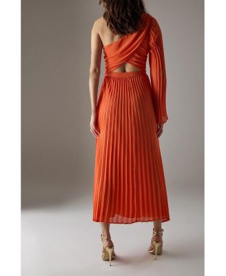 Chiffon One Shoulder Cut Out Midi Dress