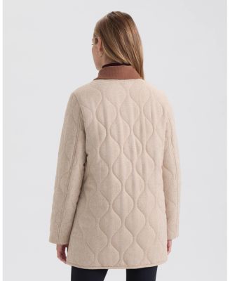 Women's Chevron Quilted Coat with Contrast Collar