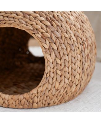 Woven Wicker Round Cat Bed Cave with Handles 18"x18"x18"