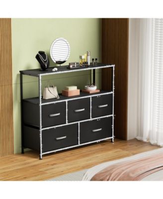 Dresser TV Stand, Entertainment Center with 5 Fabric Drawers, Media Console Table for TV with Open Storage Shelf Dresser for Bedroom/Living Room/Hallway