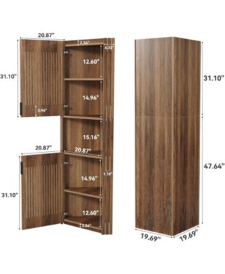 78'H Corner Cabinet, Farmhouse Kitchen Pantry Storage Cabinet, Ventilated Grille Style Doors, Walnut