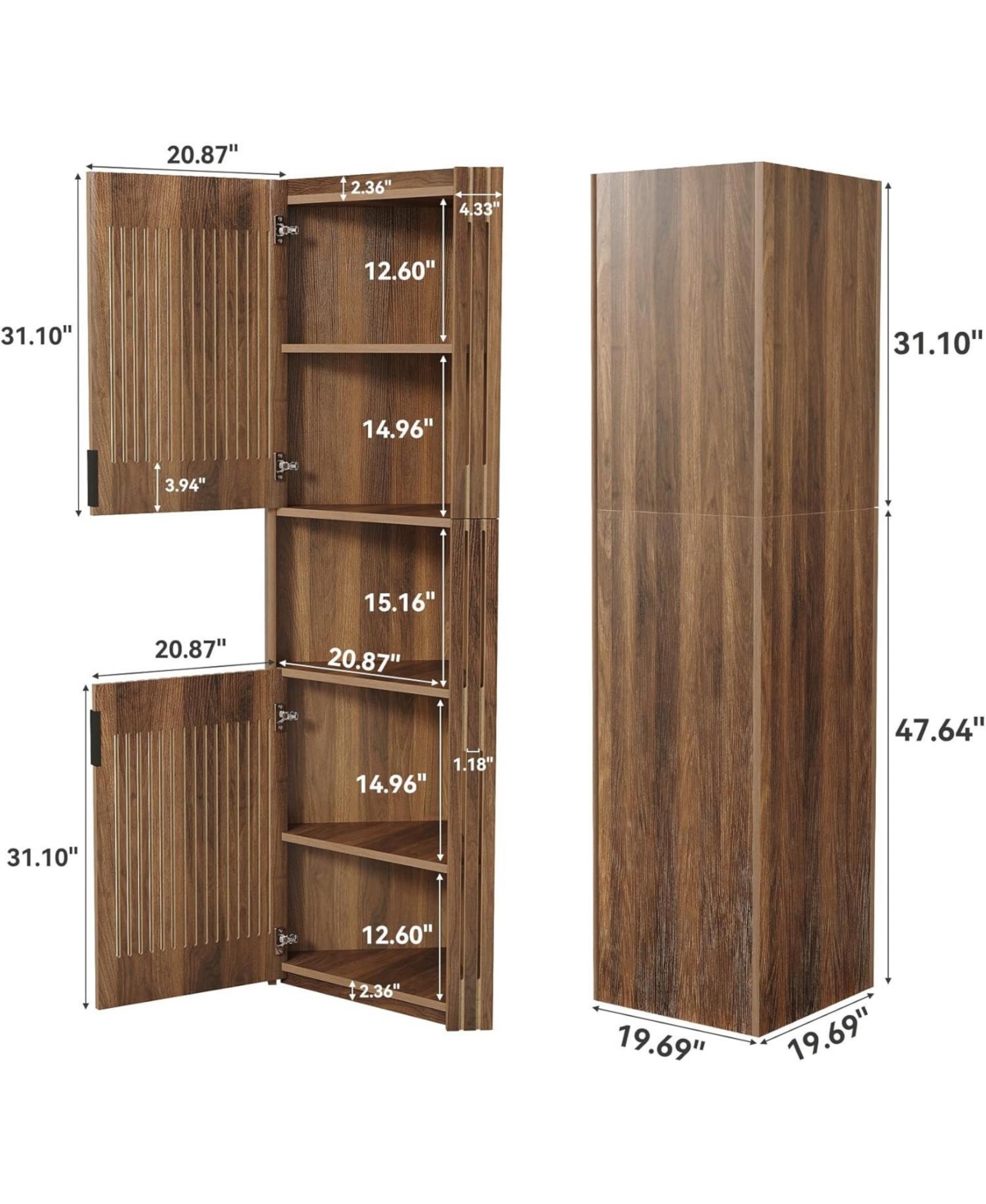 Tribesigns 78'H Corner Cabinet, Farmhouse Kitchen Pantry Storage Cabinet, Ventilated Grille Style Doors, Walnut