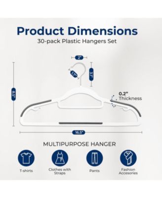 30 Pcs. Non-Slip Plastic Clothes Hanger - Durable and Space-Saving Closet Organizers (White)