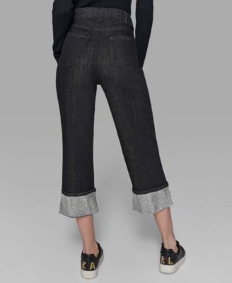 Petite High-Rise Cuffed-Embellished Jeans 