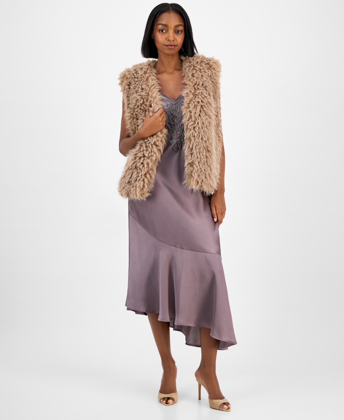 And Now This Women's Shaggy Faux-fur Vest, Macy's Exclusive In Brown
