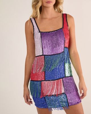 Women's Check Tassel Sequin Mini Dress
