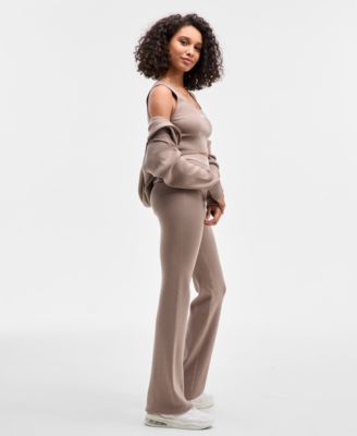 Women's Flaminia Ribbed Zipped Hoodie, Sweater Bralette Top & Ribbed Sweater Flare Pants