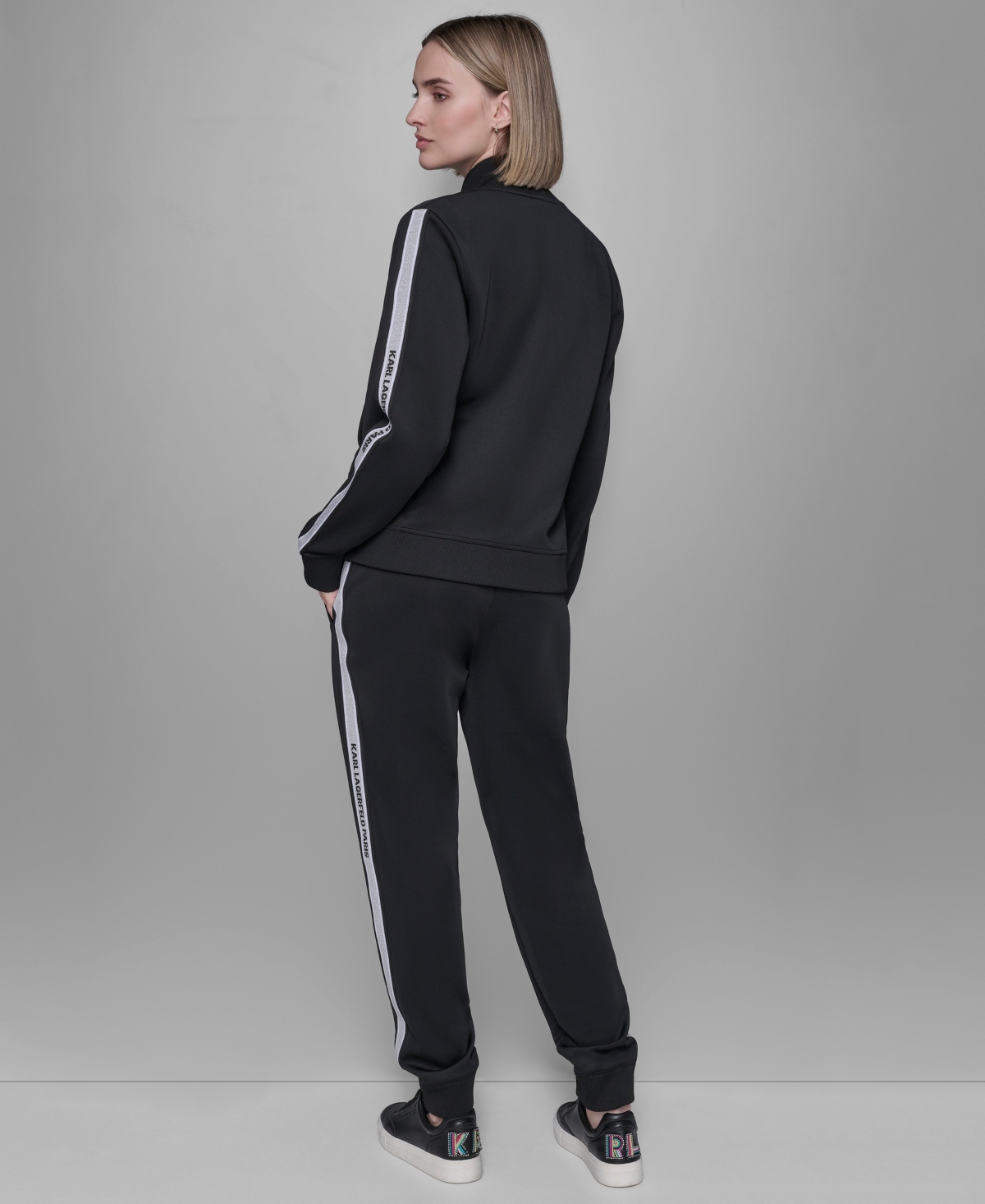 Karl Lagerfeld Petite Logo Detail Zip-up Jacket In Black