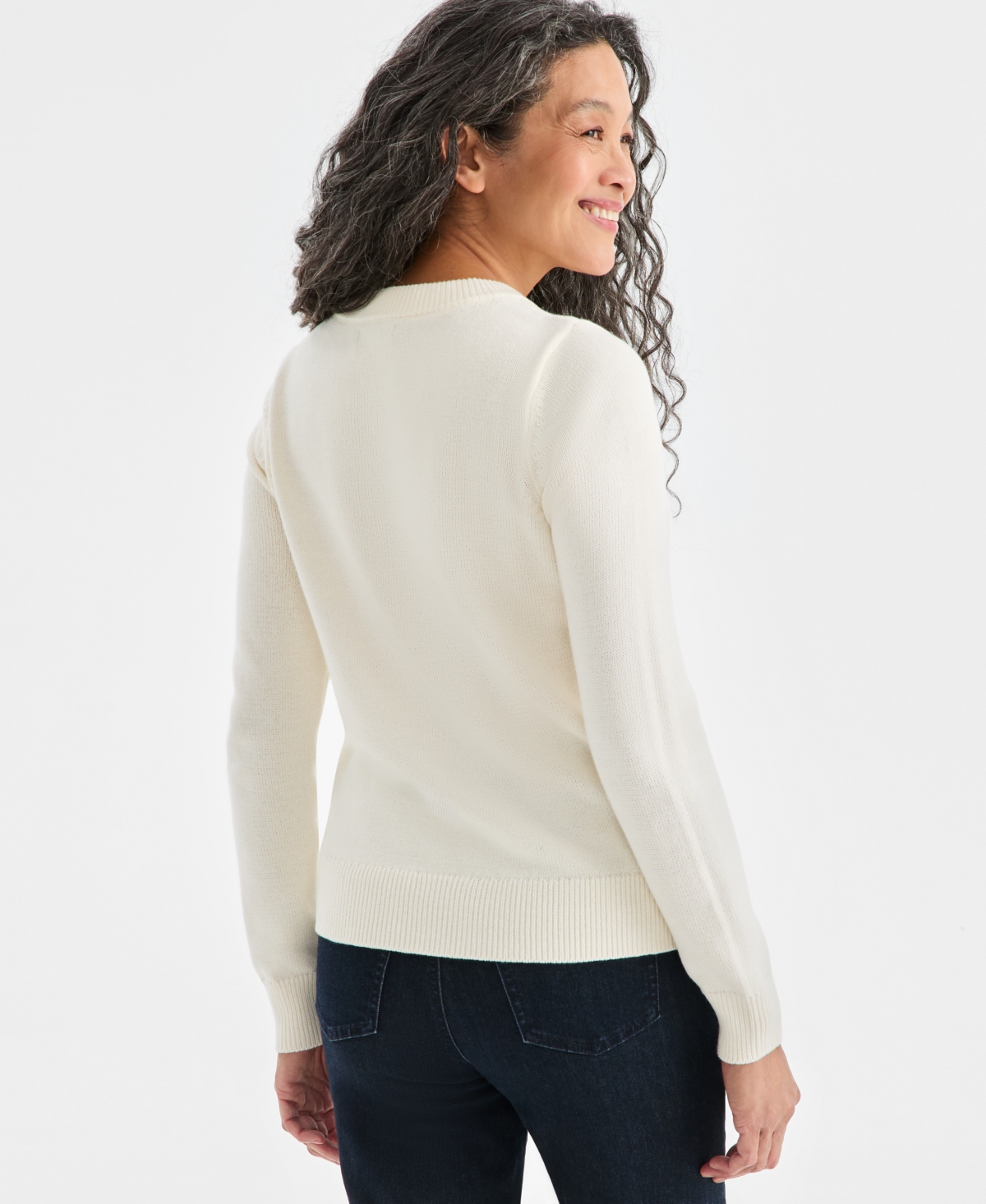 Style & Co Women's Crewneck Holiday Whimsy Sweater, Macy's Exclusive In White
