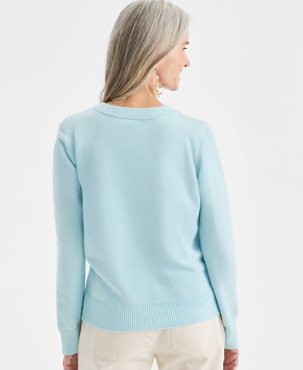 Style & Co Women's V-neck Shine Sweater, Macy's Exclusive In Blue