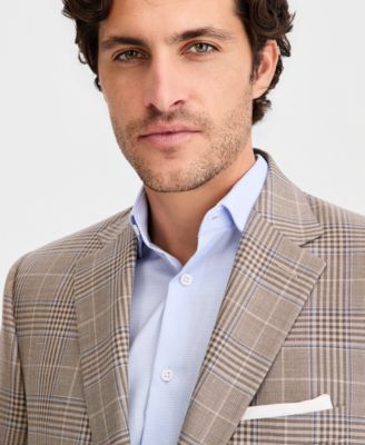 Men's Classic-Fit Wool-Blend Tan Plaid Blazer