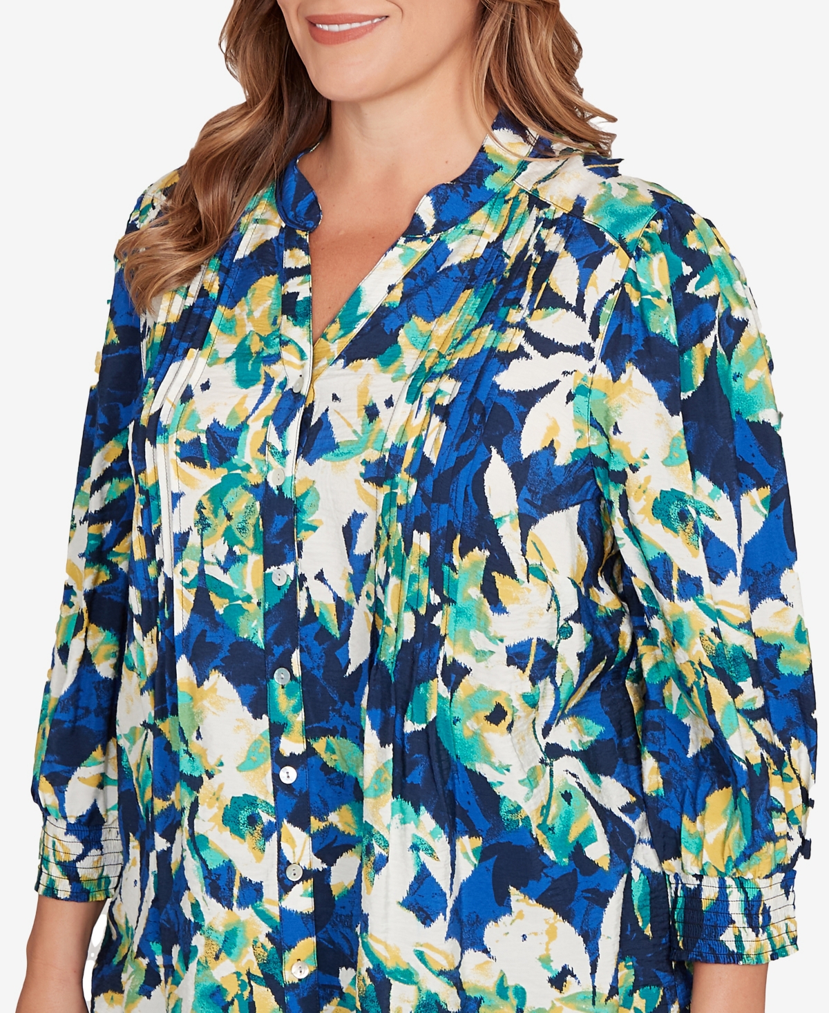 Ruby Rd. Plus Size Floral Silky Voile Button Down Top In Multi