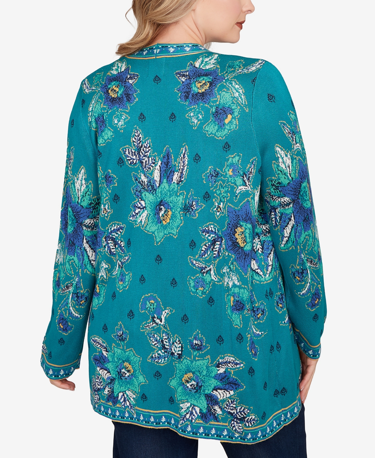 Ruby Rd. Plus Size Floral Open Front Cardigan Sweater In Green