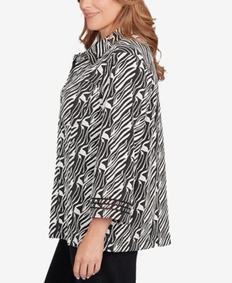 Plus Size Zebra Collared Knit Swing Jacket