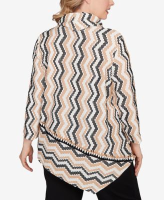 Plus Size Cowl Neck Zig Zag Textured Knit Top