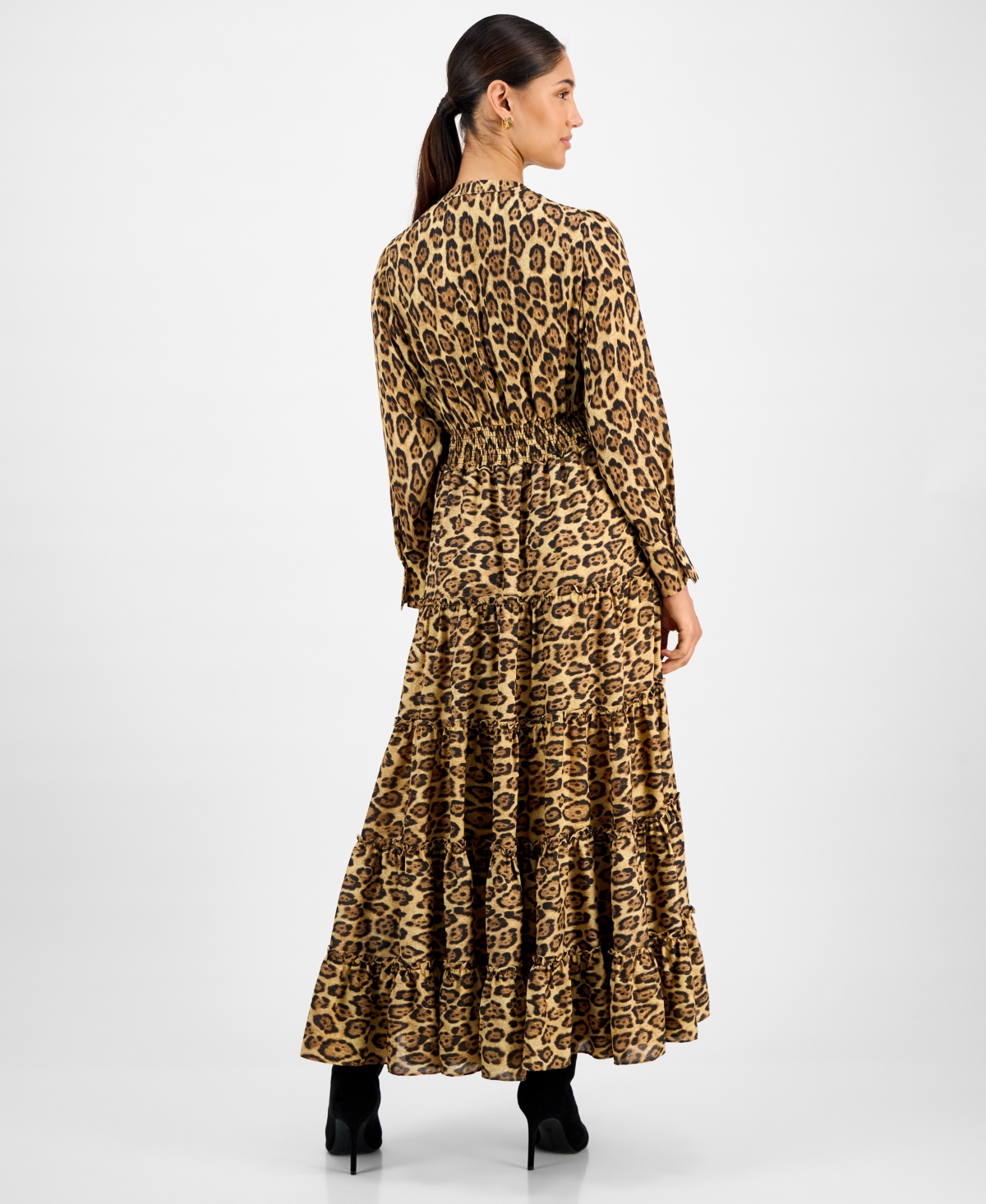 T Tahari Women's Animal-Print Split-Neck Maxi Dress